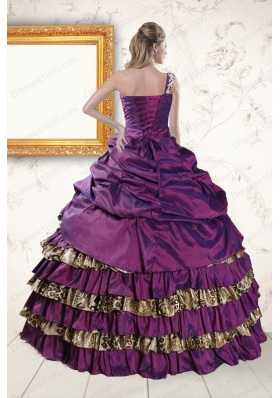 Classic One Shoulder 2015 Quinceanera Dresses with Beading and Leopard