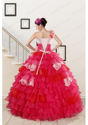 Elegant Beading Quinceanera Dresses with One Shoulder for 2015