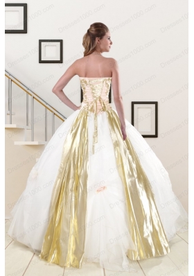 Elegant Strapless White 2015 Quinceanera Dresses with Appliques