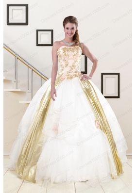 Elegant Strapless White 2015 Quinceanera Dresses with Appliques