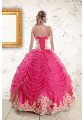 Exquisite Lace Appliques Hot Pink  Quinceanera Gowns for 2015