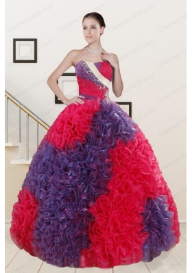In Stock Beading and Ruffles Multi-color Quinceanera Dresses