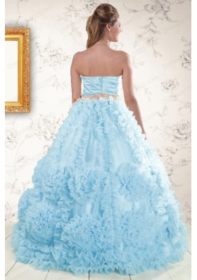 In Stock Beading Aqua Blue 2015 Quinceanera Dresses