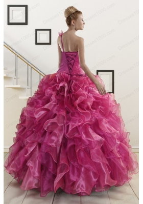 In Stock Beading One Shoulder Sweet 16 Dresses in Fuchsia