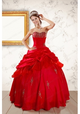 In Stock Beautiful Beading Sweetheart Red Quinceanera Dresses