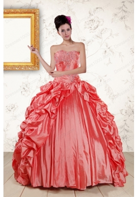 In Stock Beautiful Sweetheart Beading Quinceanera Dresses in Watermelon