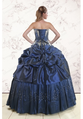 In Stock Embroidery and Pick Ups Cheap Quinceanera Dress in Navy Blue
