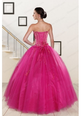 In Stock Fuchsia Quinceanera Dresses with Beading and Appliques for 2015