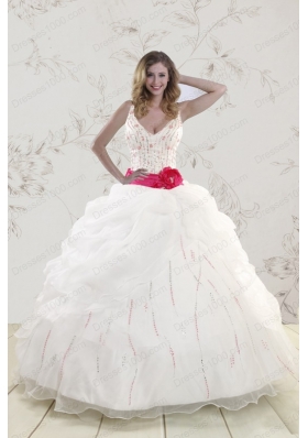 In Stock Halter Belt Beading White 2015 Quinceanera Dresses