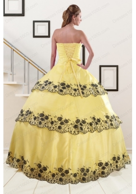In Stock Light Yellow Quinceanera Dress with Appliques and Ruffled Layers