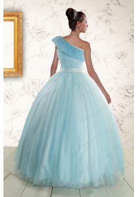 In Stock One Shoulder Light Blue Quinceanera Dress for 2015
