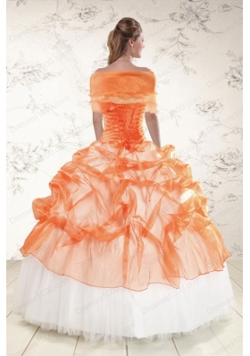 In Stock Perfect Strapless Appliques and Beaded Quinceanera Dresses in Orange