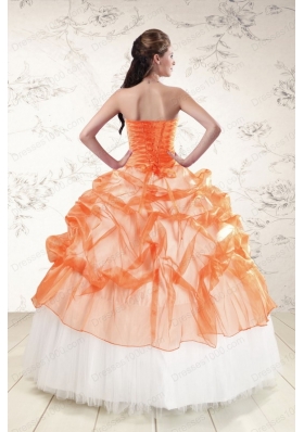 In Stock Perfect Strapless Appliques and Beaded Quinceanera Dresses in Orange