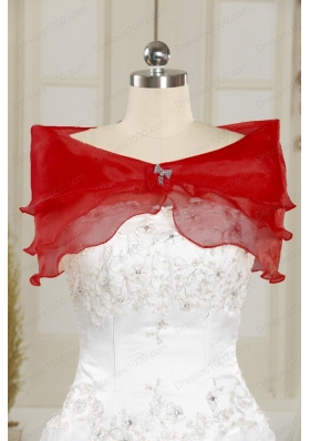 In Stock Red Strapless 2015 Quinceanera Dresses with Appliques