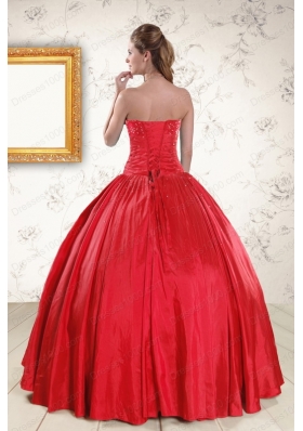 In Stock Red Strapless Sweet 16 Dresses with Beading