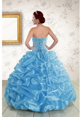 In Stock Strapless Beading and Pick Ups 2015 Quinceanera Dresses in Baby Blue