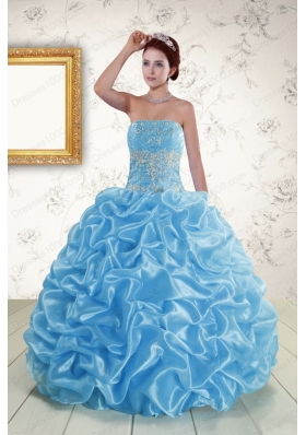 In Stock Strapless Beading and Pick Ups 2015 Quinceanera Dresses in Baby Blue