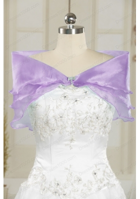 In Stock Strapless Embroidery Quinceanera Dresses in Purple