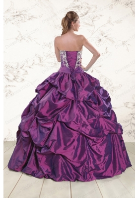 In Stock Strapless Embroidery Quinceanera Dresses in Purple