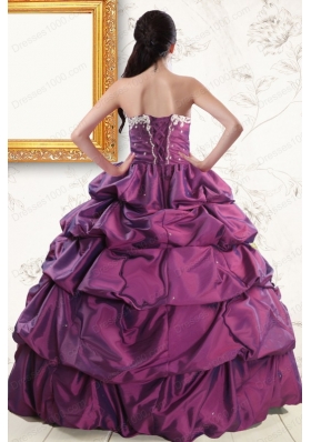In Stock Sweetheart Purple Quinceanera Dresses with Appliques and Pick Up
