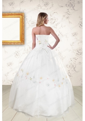 Pretty White Strapless Embroidery Cheap Sweet 16 Dresses