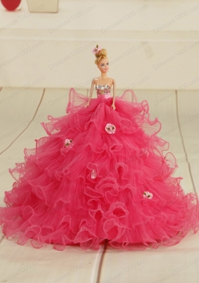Strapless Beading and Ruffles Cheap Quinceanera Dresses in Hot Pink
