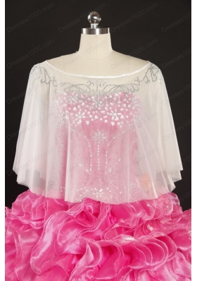 Strapless Beading and Ruffles Cheap Quinceanera Dresses in Hot Pink
