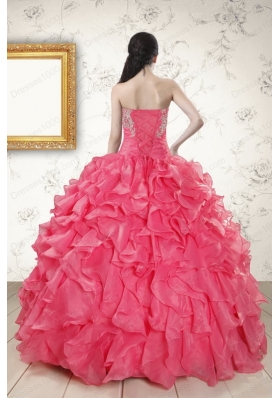 Strapless Beading and Ruffles Cheap Quinceanera Dresses in Hot Pink