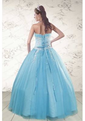 2015 Cheap Aqua Blue Quinceanera Dresses with Beading and Appliques