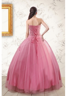 2015 Cheap Pink Quinceaneras Dresses with Appliques and Beading