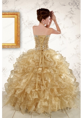 2015 Cheap Ruffles and Beaded Quinceanera Dresses in  Champange