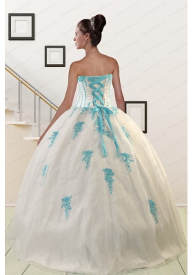 2015 Fashionable Appliques Quinceanera Dresses in White