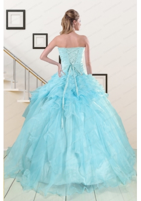 2015 Fashionable Aqua Blue Quinceanera Dresses with Beading