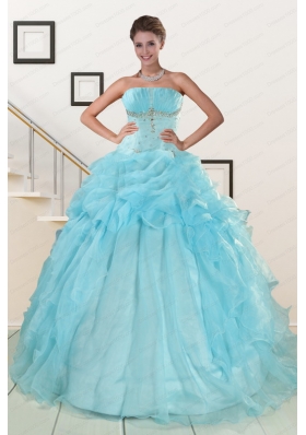 2015 Fashionable Aqua Blue Quinceanera Dresses with Beading