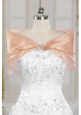 2015 Fashionable One Shoulder Appliques Quinceanera Dress in Peach