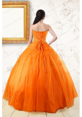 2015 Fashionable Princess Orange Quinceanera Dresses with Appliques