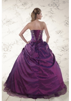 2015 Fashionable Purple Sweetheart Appliques Quinceanera Dresses
