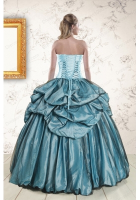 2015 Fashionable Strapless Pick Ups Quinceanera Dresses in Teal