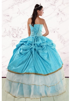 2015 Fashionable Sweetheart Aqua Blue Quinceanea Dresses with Beading