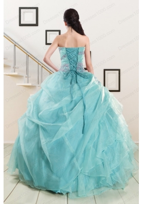 Beading and Ruffles Cheap Quinceanera Dresses in Turquoise for 2015