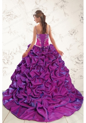 Cheap Ball Gown Embroidery Court Train Quinceanera Dresses in Purple