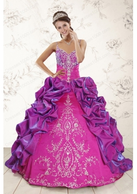 Cheap Ball Gown Embroidery Court Train Quinceanera Dresses in Purple