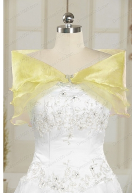 Cheap Light Yellow Sweet 16 Dresses with White Appliques