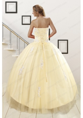 Cheap Light Yellow Sweet 16 Dresses with White Appliques