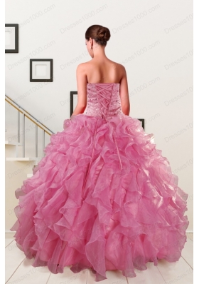 Cheap Puffy Sweetheart Pink Quinceanera Dresses with Beading