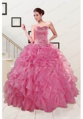 Cheap Puffy Sweetheart Pink Quinceanera Dresses with Beading