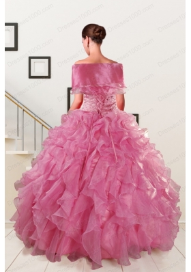 Cheap Puffy Sweetheart Pink Quinceanera Dresses with Beading