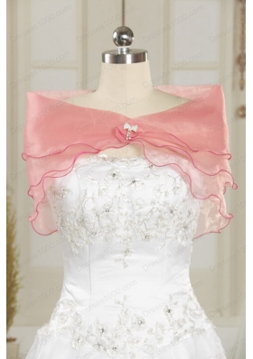 Cheap White Quinceanera Dresses with Pink Appliques and Ruffles