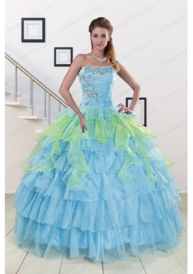 Fashionable Beading Strapless Multi-color Quinceanera Dress for 2015