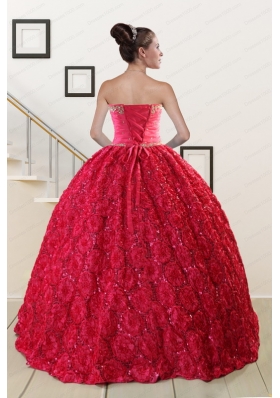 Fashionable Rolling Flower Beading 2015 Quinceanera Dresses in Coral Red